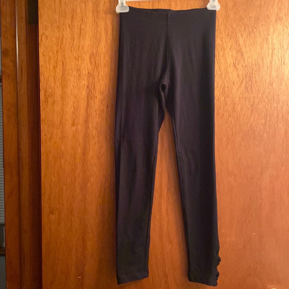 Old Navy Girl's Black Stretch Leggings w/ Criss-Cross Detailing At The Ankle